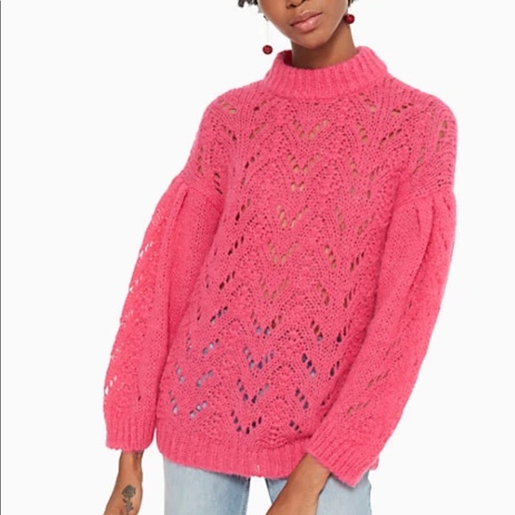 Kate Spade Pink Pointelle Stitch Balloon Sleeve Sweater - Picture 1 of 4